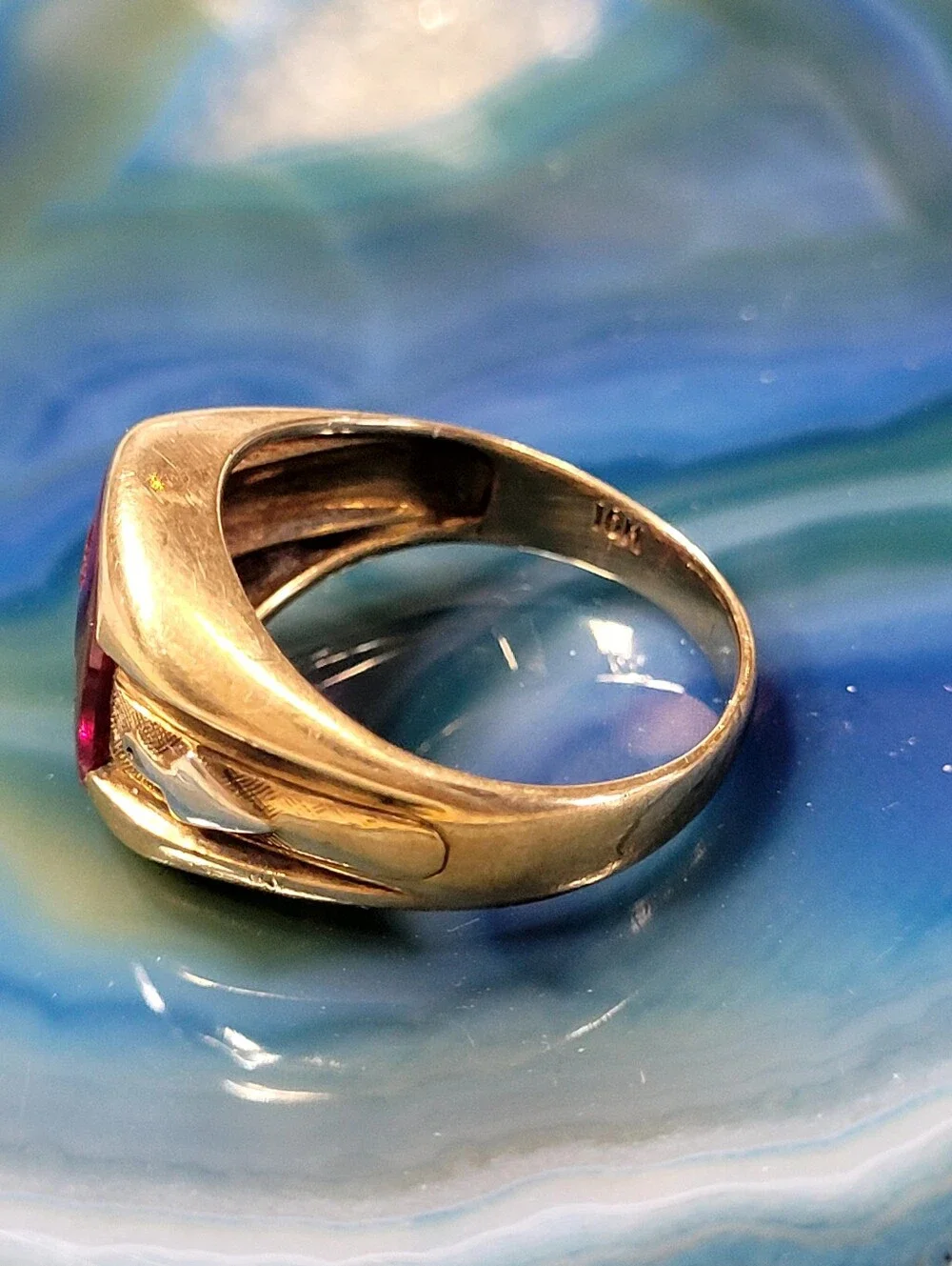 10k Gold Masonic Signet Ring with pink Stone